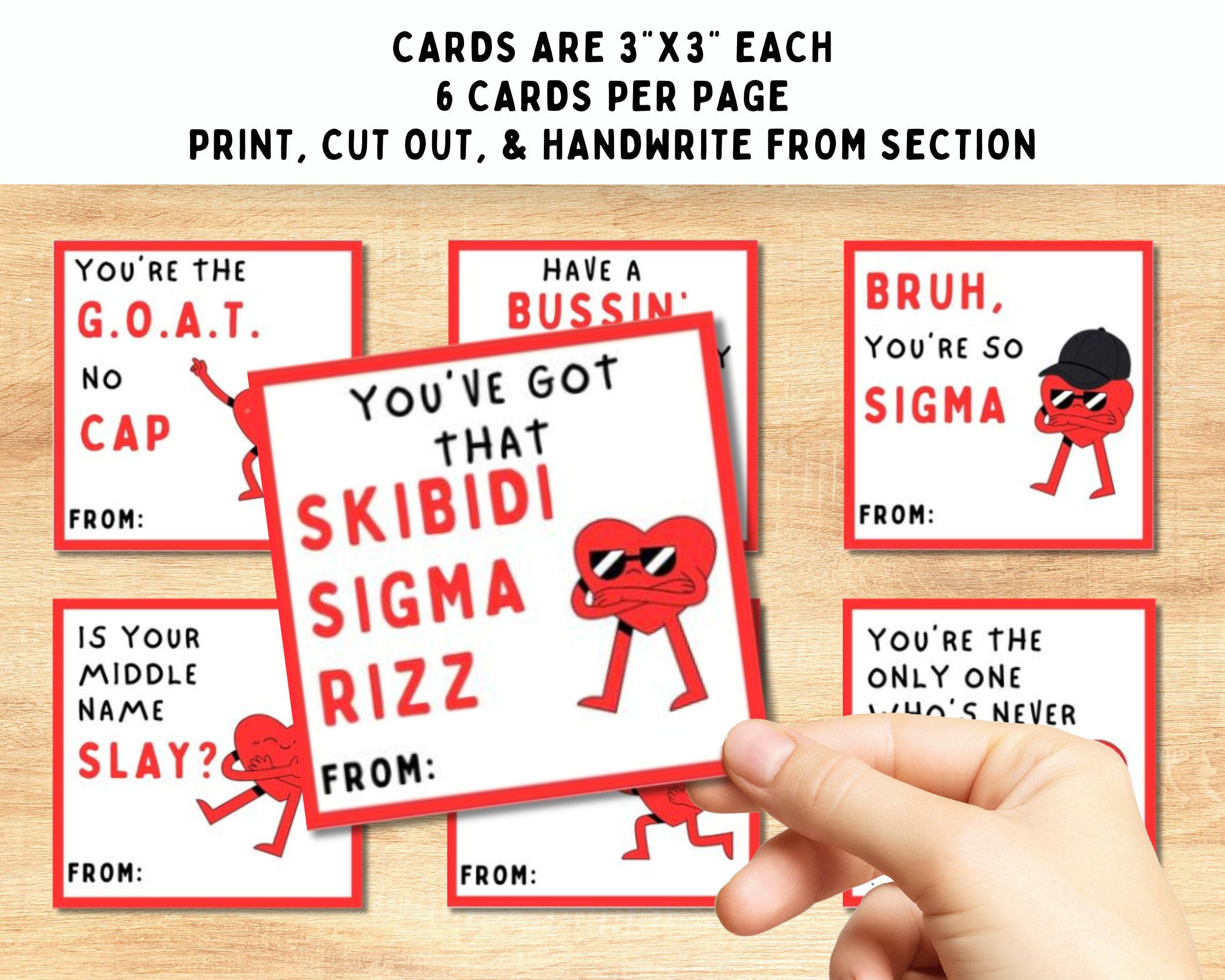 The Rizz Printable Funny Slang Valentines Card, PRINTABLE, Bruh Valentine Cards, Skibidi ...