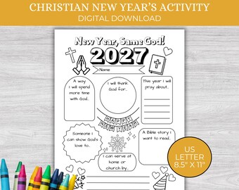 Christian New Years Activity, PRINTABLE, 2027 New Year's Goals, New Year Same God Resolution, Sunday School Worksheet, Bible Kids Activities