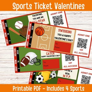 Sport Ticket Valentinstagskarte, DRUCKBARE Sport Valentin, Fußball, Fußball, Basketball, Baseball, Kinder V-Day Karten, Valentinstag Börse