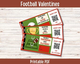 Football Valentines Day Card, PRINTABLE Football Ticket Valentine, Touchdown Valentine, Kids School Valentines Cards, Classroom Valentines