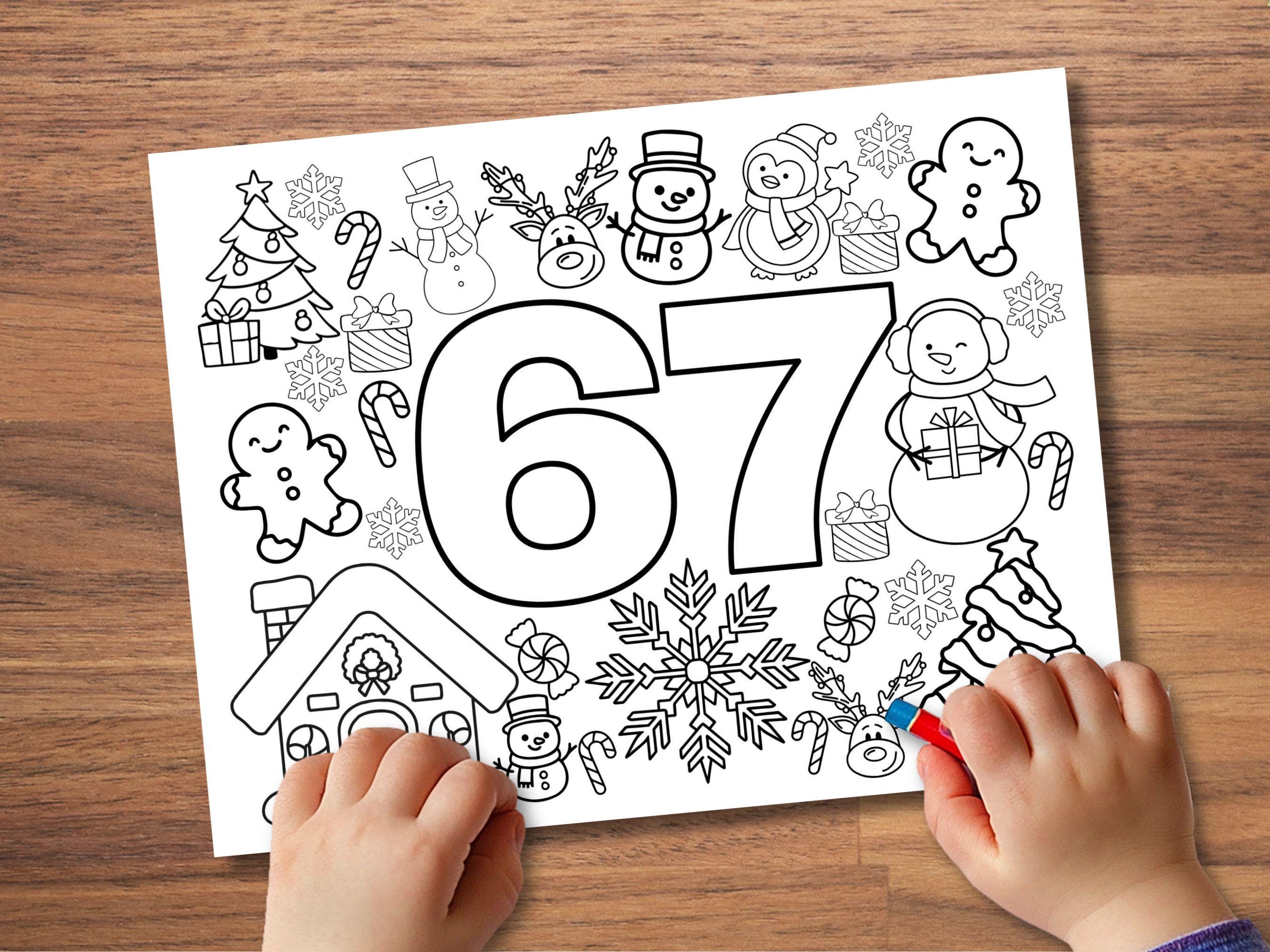 6-7 Christmas Coloring Sheet, PRINTABLE, Winter 67 Coloring Page, Six ...