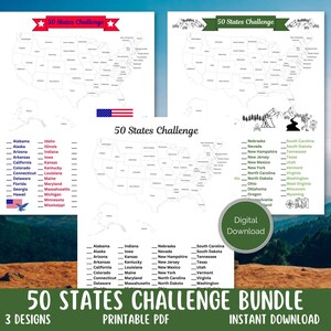 50 States Challenge Bundle, PRINTABLE United States of America Bucket List, US Fifty State Tracker, Travel Goals, Travel All 50 States Map