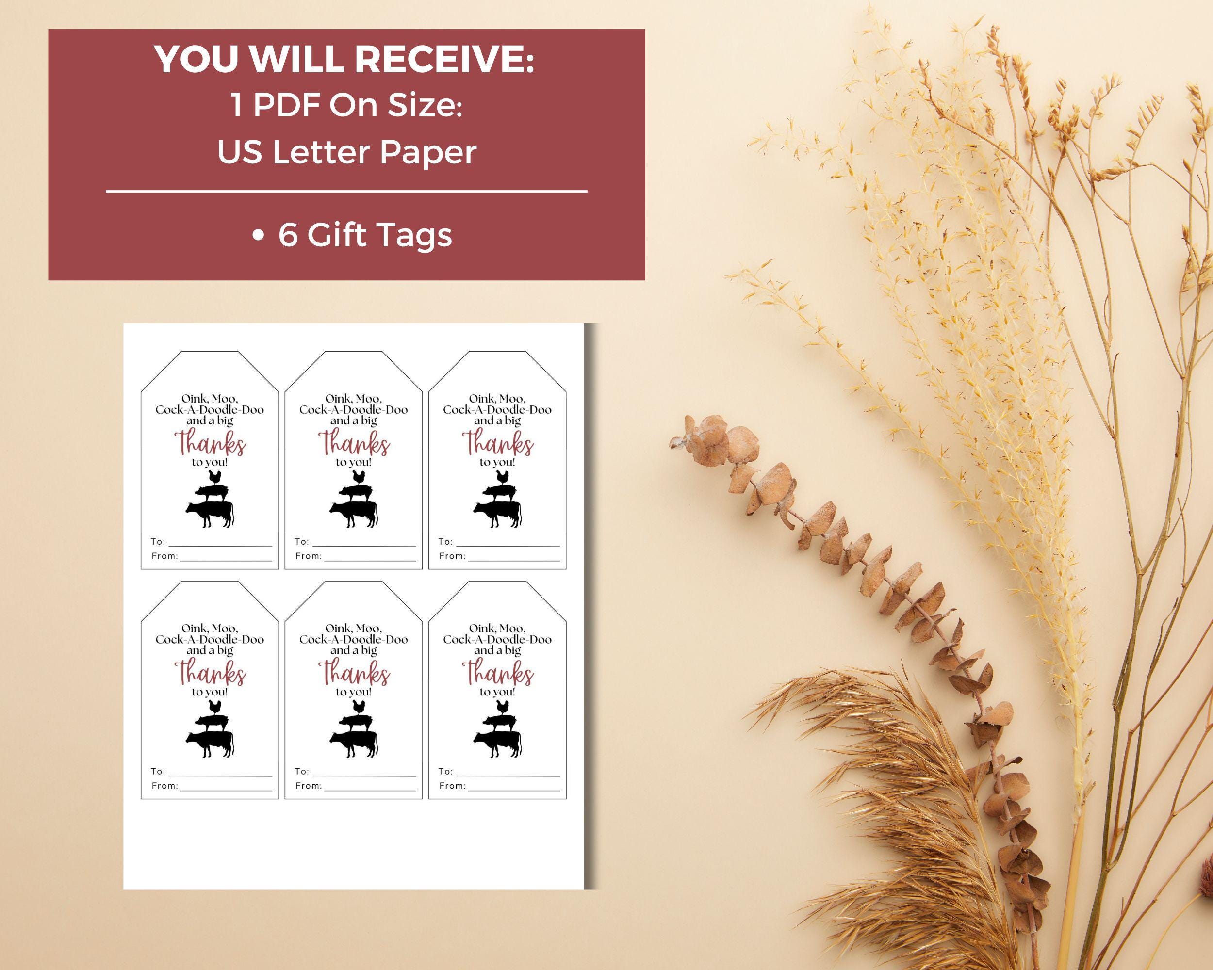 Farm Thank You Gift Tag, PRINTABLE, Farm Animal Silhouette, Big Thanks ...