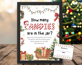 Christmas Candy Guessing Game Sign, PRINTABLE, Guess How Many Candies Are In The Jar, Christmas Party Games for School, Work, Office, Church