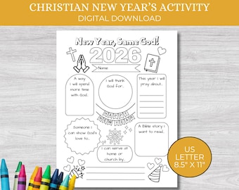 Christian New Years Activity, PRINTABLE, 2026 New Year's Goals, New Year Same God Resolution, Sunday School Worksheet, Bible Kids Activities