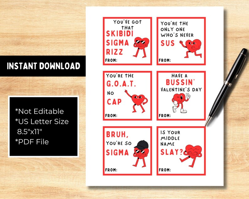 Funny Slang Valentines Card, PRINTABLE, Bruh Valentine Cards, Skibidi ...