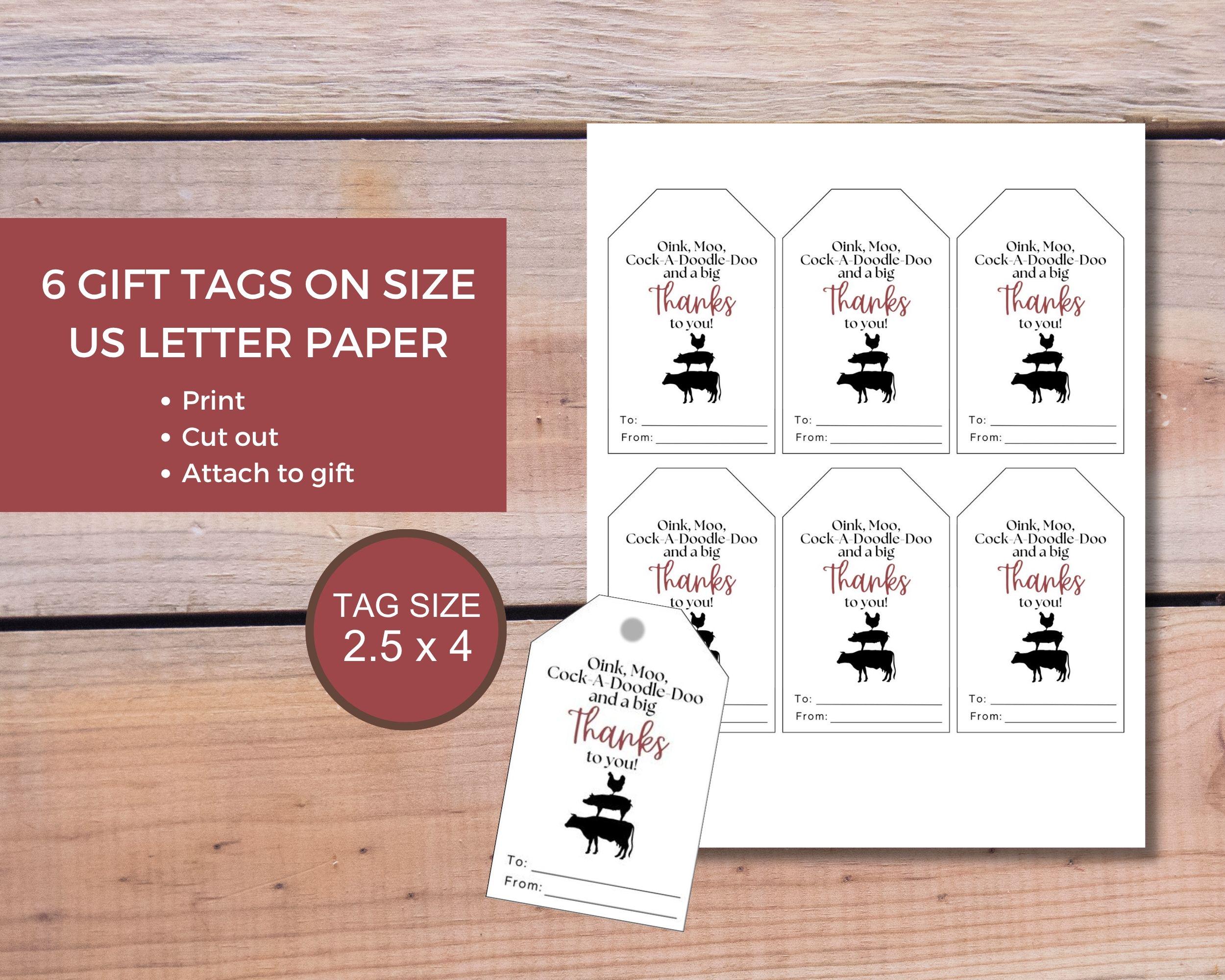 Farm Thank You Gift Tag, PRINTABLE, Farm Animal Silhouette, Big Thanks ...