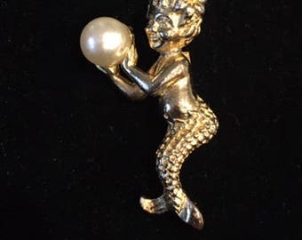 VIntage MAMSELLE Mermaid Brooch Pin with Pearl accent