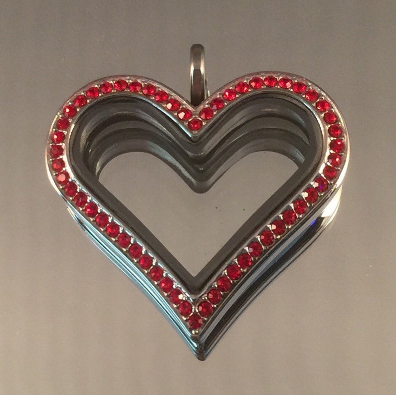VRV Imported German 316L Stainless Steel 38x35mm Silver Heart With Red Czech Crystals Locket #VRV16