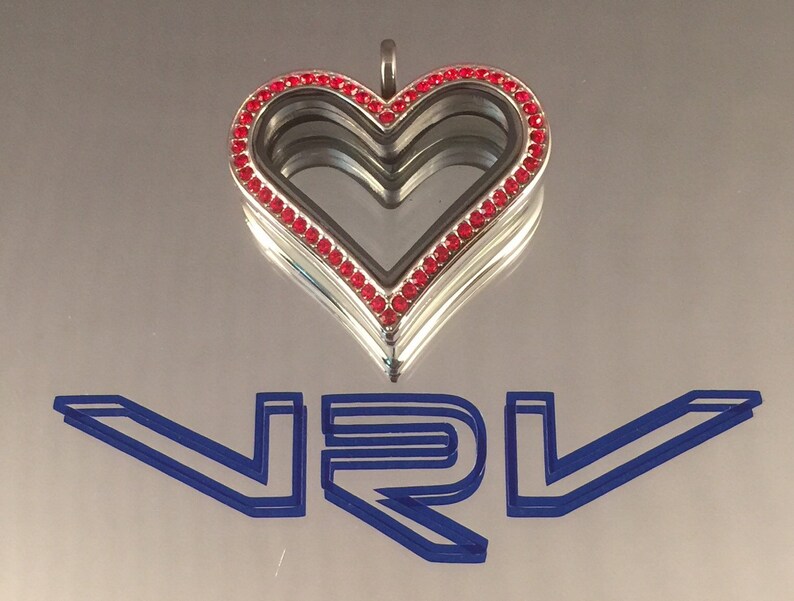 VRV Imported German 316L Stainless Steel 38x35mm Silver Heart With Red Czech Crystals Locket #VRV16