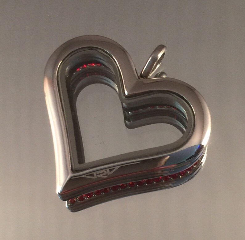 VRV Imported German 316L Stainless Steel 38x35mm Silver Heart With Red Czech Crystals Locket #VRV16