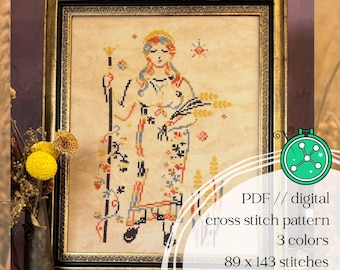 Demeter cross stitch pattern: Greek harvest goddess digital chart