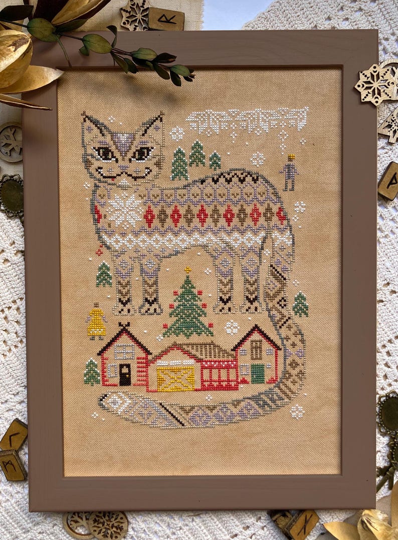 Yule Cat cross stitch pattern, Nordic Christmas folklore design (PDF Pattern) image 2