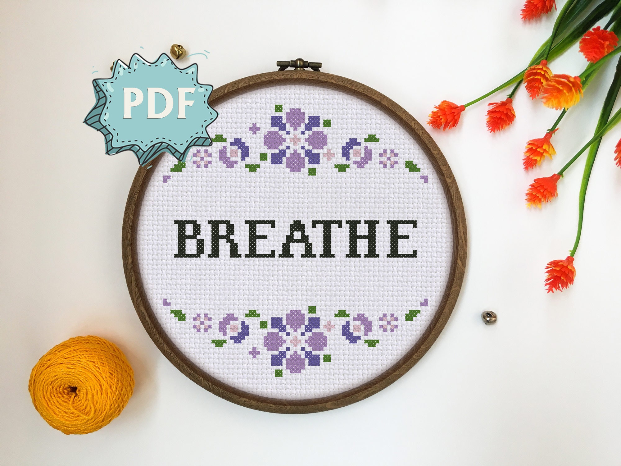 Breathe Modern Cross Stitch Pattern Mental Health Cross Etsy