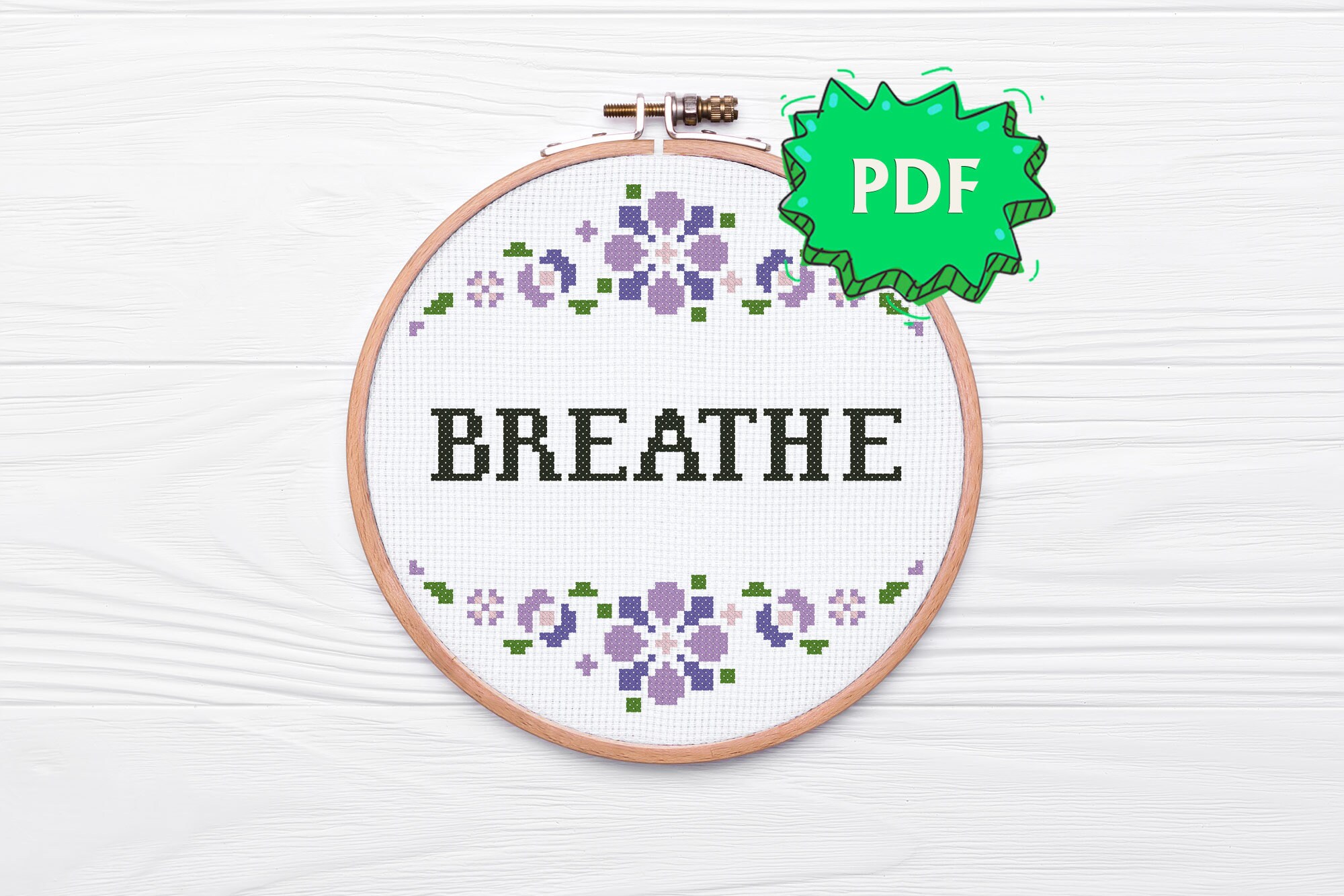 Breathe modern cross stitch pattern mental health cross Etsy