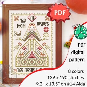 Mokosh cross stitch pattern // Goddess cross stitch design, Slavic mythology embroidery chart, Makosh stitching pattern