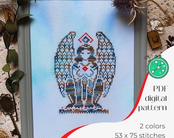 Sphinx cross stitch pattern (The riddle): Greek mythology creature stitching design (digital PDF)