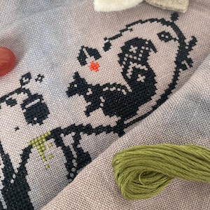 The Burrow Tales cross stitch pattern: Cozy forest animals in monochromatic sampler style stitching design image 9