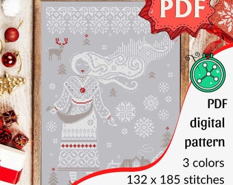 Snowflake Serenade Cross Stitch Pattern: Winter Snow Maiden (PDF Pattern)