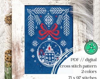Nordic Yuletide cross stitch pattern // Christmas Bauble with fir tree branches (PDF)