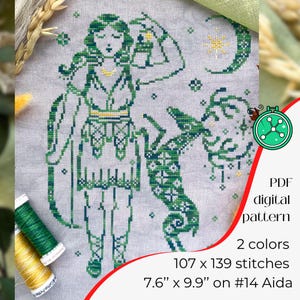 Modèle de point de croix Artémis // Motif de broderie déesse chasseresse, déesse grecque, grille de point de croix mythologique