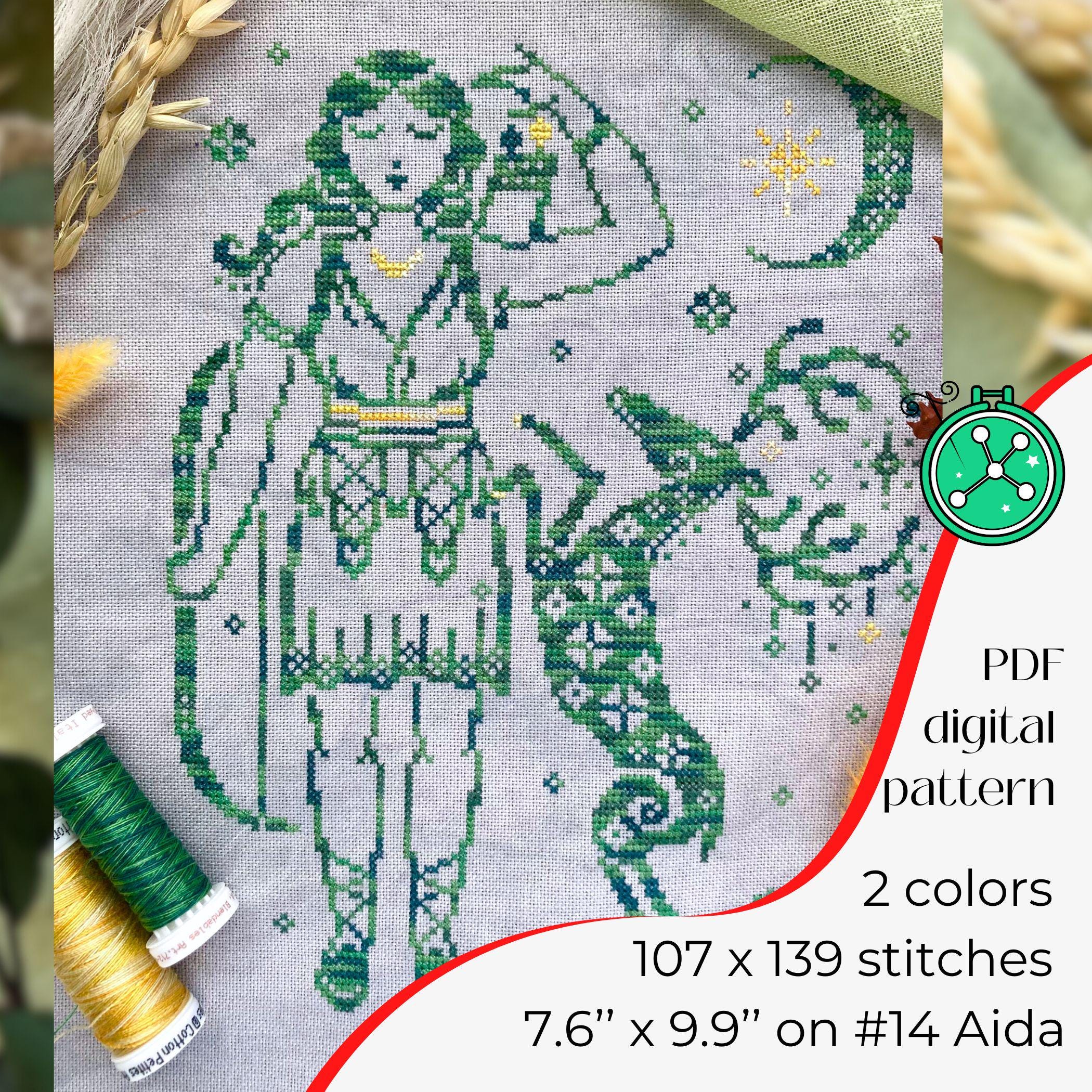 Artemis cross stitch pattern // Huntress goddess stitching design, Greek goddess, mythology crossstitch chart