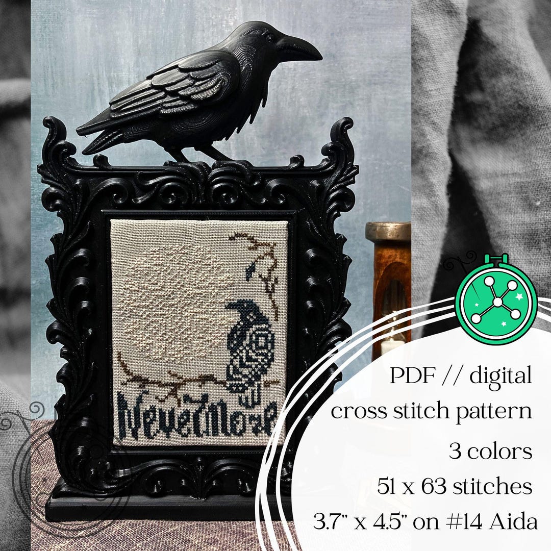 Nevermore Raven Cross Stitch Pattern: Gothic Poe Design (PDF) - Etsy