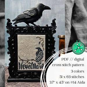 Nevermore Raven Cross Stitch Pattern: Gothic Poe Design (PDF)