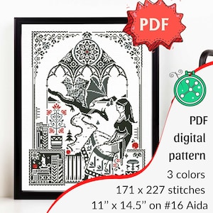 The Dragon Whisperer cross stitch pattern / Fairytale cross stitch, dragon embroidery, mythical creatures PDF