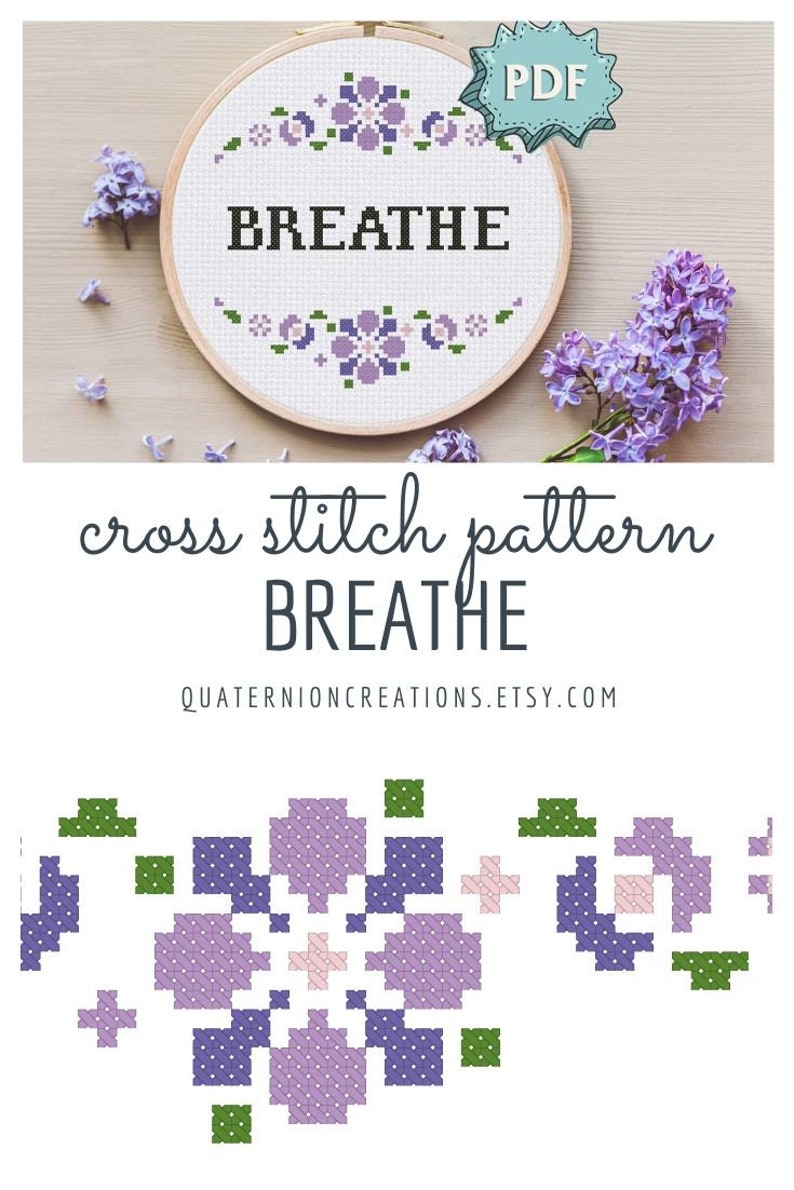 Breathe Modern Cross Stitch Pattern Mental Health Cross Etsy