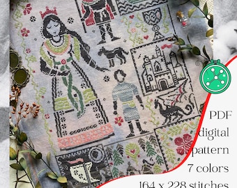 Isolde cross stitch pattern: The story of Tristan and Isolda (PDF chart)