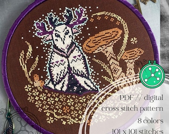 Mielikki Walks at Midnight cross stitch pattern/ Forest goddess stitching,  Finnish mythology inspired stitching design
