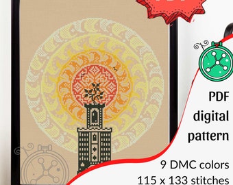 Sun Tower cross stitch pattern: Solar worship design (PDF Pattern)