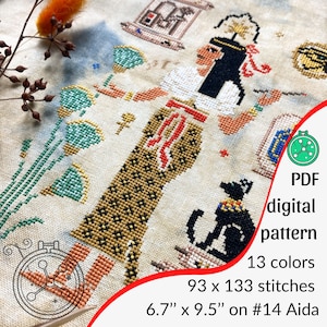 Schema punto croce The Book Goddess // Schema Seshat dea delle biblioteche, schema punto croce dell&#39;antico Egitto