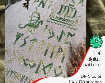 Der alte Futhark Runes Kreuzstichmuster // Stickmuster Kreuzstich Anleitung