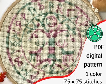 Kreuzstich Stickmuster: Nordische Yggdrasil Stickerei (PDF)