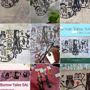 The Burrow Tales cross stitch pattern: Cozy forest animals in monochromatic sampler style stitching design image 12