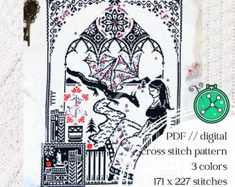 Dragon Whisperer cross stitch pattern (Of Dragons and Apples II): Fantasy stitching design (PDF)