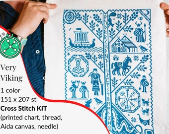 Very Viking cross stitch kit // Very Viking stitching, Yggdrasil stitching design, Norse mythology embroidery kit