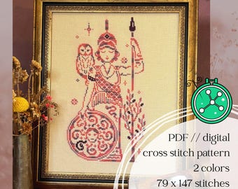 Athena cross stitch pattern: Greek goddess of Wisdom design (PDF format)