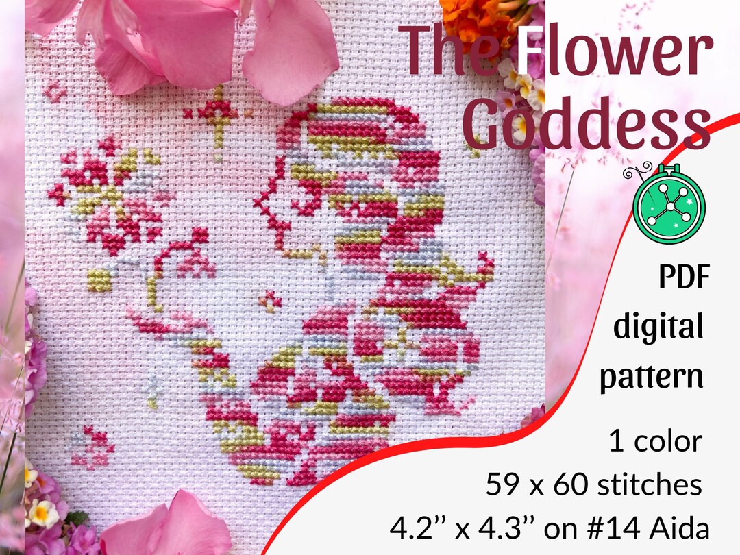 Flower Goddess Cross Stitch Pattern: Floral Fairytale Design (PDF