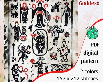 Eternal Goddess cross stitch pattern: Mythological modern sampler (PDF format)
