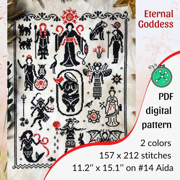 Eternal Goddess cross stitch pattern // Goddesses inspired cross stitch, mythological cross stitch sampler