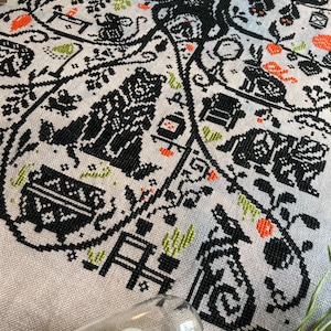 The Burrow Tales cross stitch pattern: Cozy forest animals in monochromatic sampler style stitching design image 4
