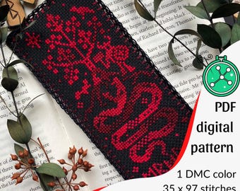 Midgard Serpent Cross Stitch Bookmark Pattern: Viking Jormungandr (PDF Pattern)
