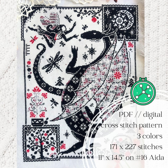 In Our Dreams - a dragon cross stitch pattern // Medieval inspired digital stitching design