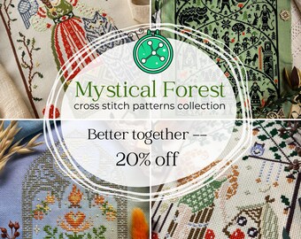 Mystical Forest cross stitch patterns collection// Four stitching designs from the magical woods