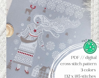 Snowflake Serenade Cross Stitch Pattern: Winter Snow Maiden (PDF Pattern)