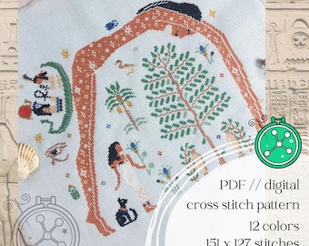 The Sky Goddess cross stitch pattern - the Ancient Egyptian goddess Nut among stars (PDF stitching chart)