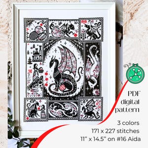 Of Dragons and Apples cross stitch pattern// Dragon cross stitch design, Mythological stitching, digital chart PDF